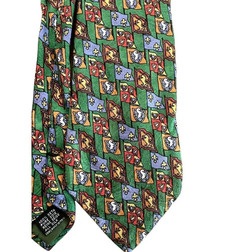 Abercrombie & Fitch Men's Green Blue 100% Silk vintage Print Adjustable Neck Tie